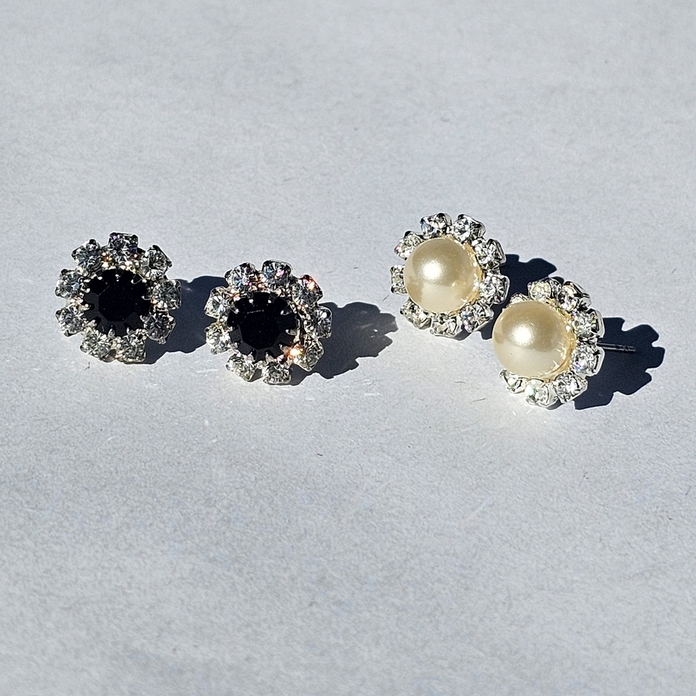 2/$30 Rhinestone faux pearl and faux black diamond earrings vintage